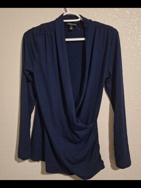 41 Hawthorn Navy Blue Drape Front Long Sleeve Top